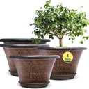 Quarut 12 Inch Pots for Plants,4 Pack Large Plant Pot,Flower Pots with Drainage Hole & Saucer,Modern Planters for Indoor Outdoor Plants,Decorative Resin Garden for Planting Medium Large Plants (Diamond Pattern-brown)