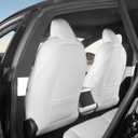 BASENOR 2026 Tesla Model Y(Juniper)/3/S/X Leather Seat Back Kick Protector, Backseat Mats for Kids (Extra Organizer Pocket) Waterproof Scratchproof Resistant Protection White (Set of 2)