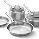 Calphalon Brushed 3-Ply Stainless Steel Cookware Set w/Turbo Heat Tech 6 Piece Includes Frying Pans, Pots and Pans Set, Induction, Oven Safe 450F, Brushed Stainless Silver