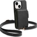 ZVE for iPhone 13 Wallet Case Crossbody for Women, iPhone 13 Zipper Phone Case with RFID Blocking Card Holder Wrist Strap Purse for iPhone 13(6.1 inch)- Black