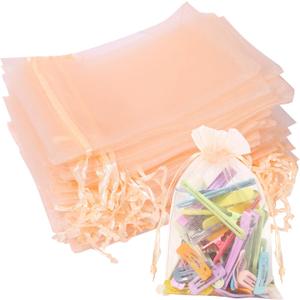Partyeah 50Pcs Organza Bags 4x6 Inch Small Jewelry Mesh sachet Bags Drawstring for Wedding Candy Organza Gift Bags(Peach) (50 Count (Pack of 1))