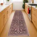 Vintage Washable 2x8 Runner Rug Non Slip, Burgundy Hallway Runner Rug, Super Soft Kitchen Runner Rug, Printed Faux Wool Thin Carpet Runner for Entryway Indoor Laundry Room Bedroom