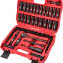 LLNDEI 3/8Drive Impact Socket Set,Standard SAE(5/16 to 3/4-Inch) Metric Size(8-22mm), 95 Piece, CR-V Steel Deep&Shallow Kit, Adapters, Ratchet Handle, Screwdriver Bit Set, Spark Plug Socket, 6 Point