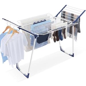 APEXCHASER Clothes Drying Rack Foldable - Drying Rack Clothing Large Space, Winged Laundry Rack with Sock Clips for Hanging Towels Clothes Dress Bedding Indoor Outdoor, White