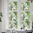 QUCHENG Suncatcher Static Window Film Glass Cling Watercolor Leaves Privacy Decal Living Room Sun Blocking Stained Decor Large Stickers DIY Decorations (16.93*39.37 inch)