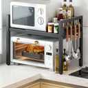 Microwave Oven Rack, Microwave stand,Adjustable Shelf with 6 Hooks Microwave Shelf, Microwave Rack, Extendable Kitchen Microwave Stand, Microwave Stand with Storage, Black (shelf 001)