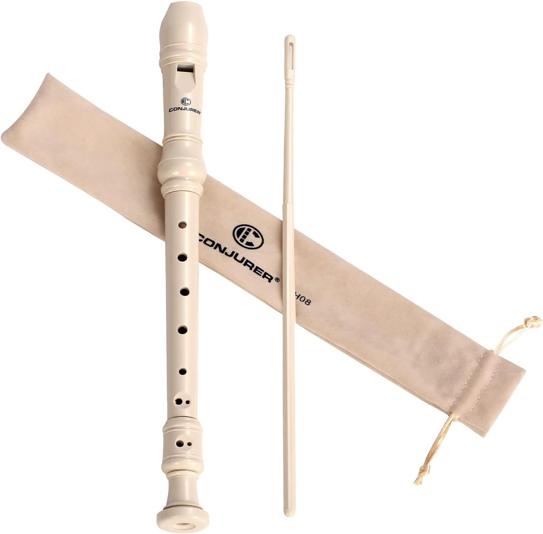 Soprano Recorder Instrument for Kids & Student - German Fingering 8 Hole Flute ABS Descant Recorders for Beginners with Cleaning Rod and Bag, Beige