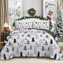 Luxudecor Christmas Quilt Set King Size 3 Pieces, Christmas Tree Bedspread with Pillow Shams, Soft Reversible Coverlet Xmas Bedding Set Holiday Decor 104"x90"