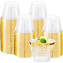I00000 Heavy Duty Plastic Cups, 9 oz, Gold Rimmed, Clear, 100 Count, BPA Free, Disposable, for Party & Wedding