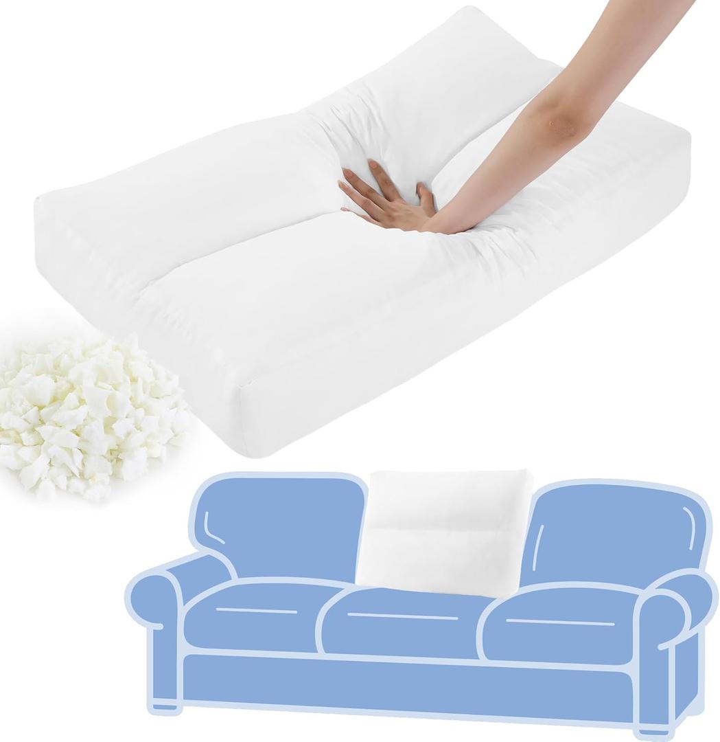 Shredded Foam Couch Back Cushions Replacement Back Pillow Sofa Cushion Stuffing Fill Supportive Back Pillow 1 Pack, Fluffy & Evenly Quilted Design, Lumbar Support Pillow for Sofa,( 27"x18", White)