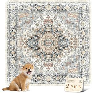 nunubaby Washable Pee Pads for Dogs, Stylish, NonSlip and LeakProof Pee Pads. Reusable Potty Pads for Dogs for Crates and Floors.(Beige/Multi, 48" x48" )