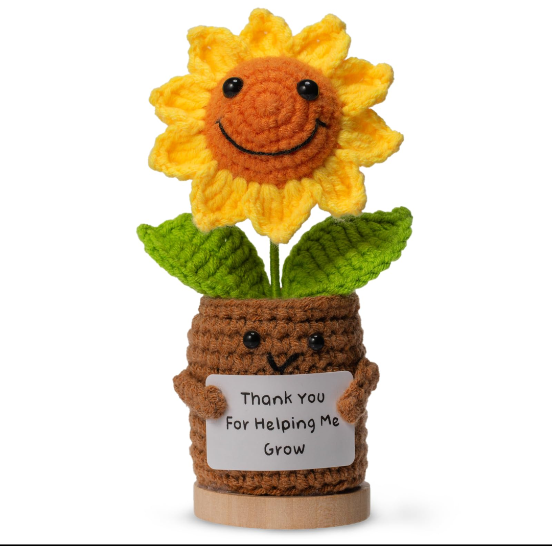 Levvohd Thank You Gifts for Teacher Women, Crochet Sunflower Gifts Office Desk Decor, for Mothers Day Birthday Graduation for Teacher Coworkers Appreciation