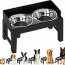 PAKEWAY Elevated Dog Bowls, Spill Proof, Tiltable Dog Feeder with 2 Stainless Steel Bowls, 6 Height Adjustable Raised Bowl