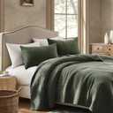 WDCOZY 100% Cotton Oversized King Size Quilt Set - Olive Green California Cal King Striped Pick Stitch Soft Lightweight Bedspread, Textured Like Linen, Farmhouse Country Rustic Coverlet, 3 Pieces