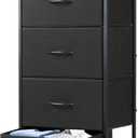 DUMOS Nightstand with 4 Drawers Bedside Table with Removable Fabric Bins Sturdy Steel Frame Wood Top Organizer Furniture for Bedroom Closet Living Room, 11.8"D x 17.7"W x 37.4"H