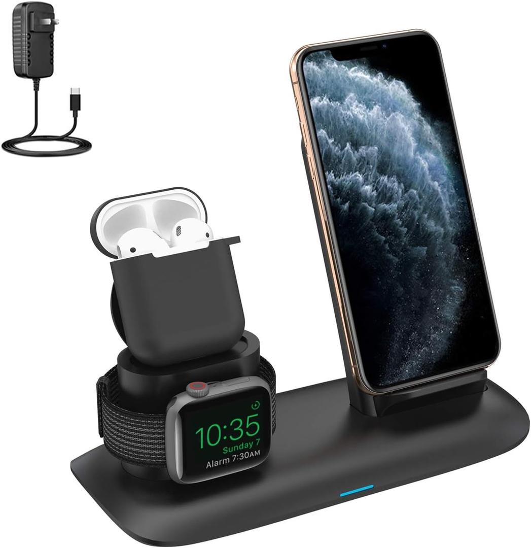 Wireless Charger, 3 in 1 Wireless Charging Stand for Latest Airpods iPhone and iWatch, Wireless Charging Station Compatible for iPhone 11/11 Pro Max/X/XS Max/8 Apple Watch Charger 5 4 3 2 1 Airpods 2