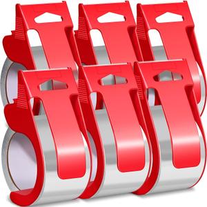 Packing Tape with Dispenser, Heavy Duty Shipping Tape Packaging Tape Dispensers for Shipping Mailing Moving Sealing Storage and Packing, 2 in. x 22.2 yd., 6 Tape Rolls with Dispensers