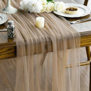 Artoid Mode Coffee Gauze Table Runner 120 Inch 10FT, Seasonal Sheer Kitchen Dining Holiday Wedding Birthday Baby Shower Table Decor for Home Party (59" x 120")