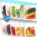 Lerine 12 Pack Reusable Gallon Freezer Bags Dishwasher Microwave Safe, Stand Up Reusable Freezer Bags 1 Gallon Silicone and BPA Free, Leakproof Food Storage Bags for Meal Prep, Kitchen Organization (Blue Gray)