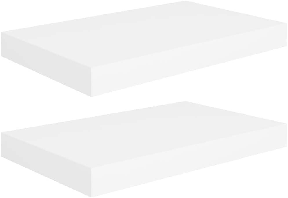 White Floating Wall Shelves - 2 pcs | 15.7"x9.1"x1.5" | Modern Home Display | Easy-Install | Invisible Mounting System | Honeycomb MDF and Metal Frame