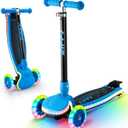 ZIFFY 3-Wheel Light-Up Kids Scooter, Kids Balance Scooter for Boys Girls with 20 Dynamic LED Lights, 4 Adjustable Height, Lean-to-Steer Design with Anti-Slip Wide Deck for Stability - Up to 110LBS (Blue)