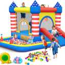 Culaluva Inflatable Bounce House: Bouncer Bouncy Castle 5 in 1 with Ball Pit & Slide for Kids Aged 3-8 - with 370W Blower & Storage Bag - Indoor Outdoor Play Stripes Style