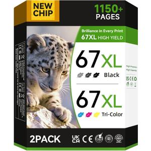 67XL Ink Cartridges Black/Color Combo Pack Compatible for HP Ink 67 67XL Works with HP Deskjet 2800e 2855e 2755e 2700e 2734e 2700 2755 2827e 4155e 4227e 4255e Envy 6000 6055e 6455e Series (2-Pack)