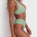 geluboao Bikini Set for Women Solid V Neck Knot Front Push Up High Leg Thong Two Piece Swimsuit (Green, L)