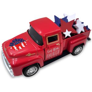 4th of July Decorations Farmhouse Metal Truck with Wooden Stars Sign Fourth of July Decor Patriotic Centerpieces for Tables Independence Day Memorial Day Red White and Blue Tiered Tray Decor for Home