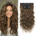 Curly Clip In Hair Extensions, 4PCS 20 Inch Light Brown Extensions Clip Ins Lace Weft Curly Invisible Natural Hairpieces for Women