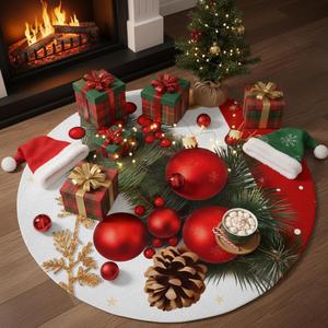 Christmas Round Rug for Living Room 5x5 Feet Washable Christmas Holiday Decor Carpet Low Pile Machine-Washable Rug for Bedroom/Red White (Jfs044)