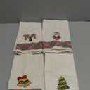 Lavien Home Christmas Kitchen Towels Embroidered, Cotton Dishcloths Decoration for Xmas with Plaid (Set of 4), Waffle Weave Cute Tree, Santa, Bell, Deer, 16 x 23 inches