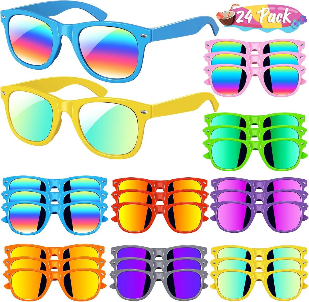24Pcs Kids Sunglasses Bulk with UV Protection, Neon Sunglasses for Summer Beach Party Favors Toys, Goody Bag Stuffers, Classroom Prizes