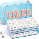 Soulchen American Mahjong Tiles Accessories Set 160 Pieces 1.2 Inches American Mahjong Tiles Game Set with Waterproof PVC Clear Zippered Storage Holder Bag for Game Lover Gift (Light Blue)