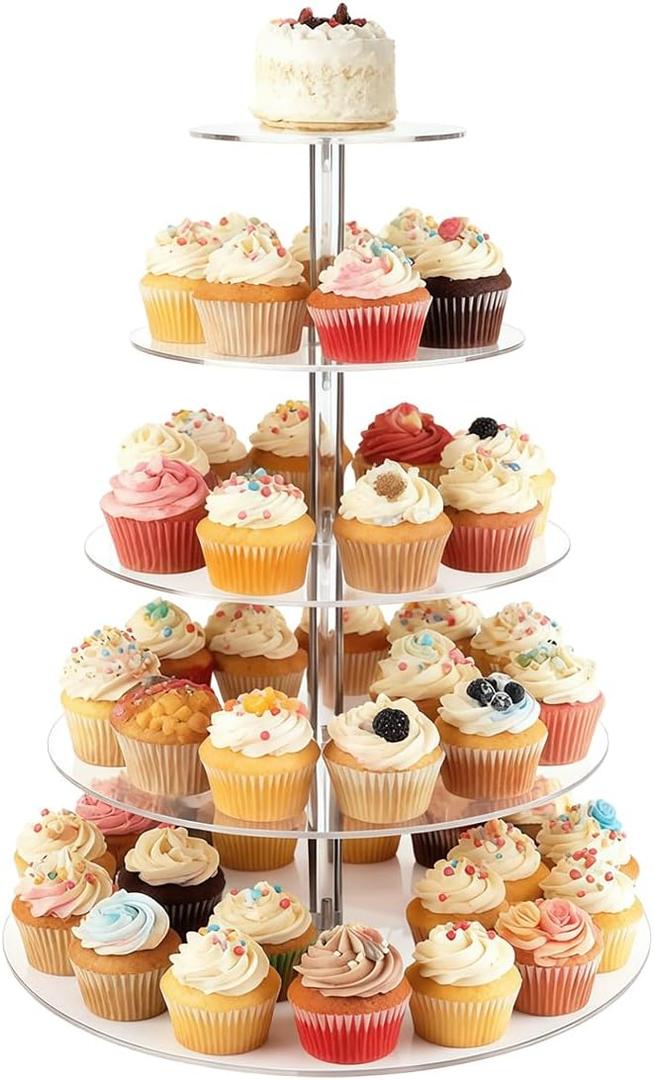 1 Pcs Cupcake Stand, 5 Tier Cupcake Holder, Acrylic Cupcake Stand Round Cupcake Tower Round Tiered Cupcake Holder, Clear Acrylic Cup Cake Tower Stand for Party, Wedding, Birthday, Baby Shower, Halloween