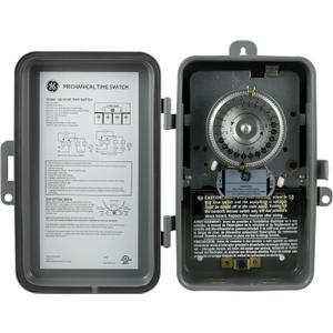 GE 24-Hour Mechanical Pool Timer Switch, 5HP 40A Load Capacity Pool Pump Timer, Outdoor NEMA 3-Rated Box Timr, 240 VAC Poo Timr Replacement, Water Heater Time, Tamper Resistant Metal, 15164