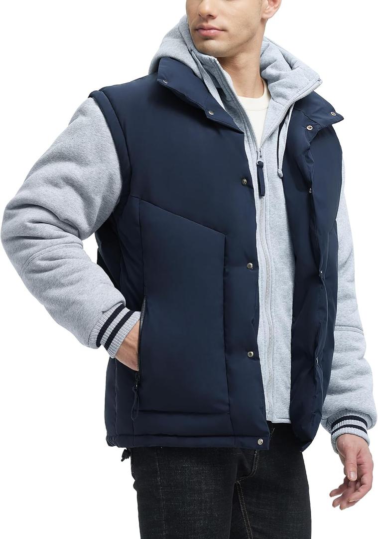 Winter Coats For Men Winter Jackets Water Resistant Warm Thicken Insulated Hooded Windproof Coat (Medium, Blue/Grey)