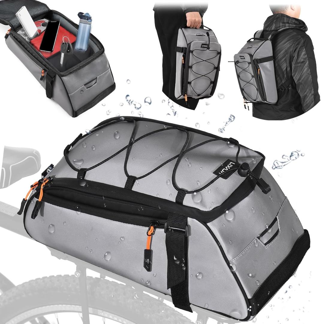 Lixada 10L Reflective Bicycle Rear Rack Bag 4-in-1 Waterproof Bike Saddle Bag Bike Rear Rack Pouch with Shoulder Strap Cycling Bicycle Saddle Panniers Lightweight Compact for Traveling Commuting (Silver)