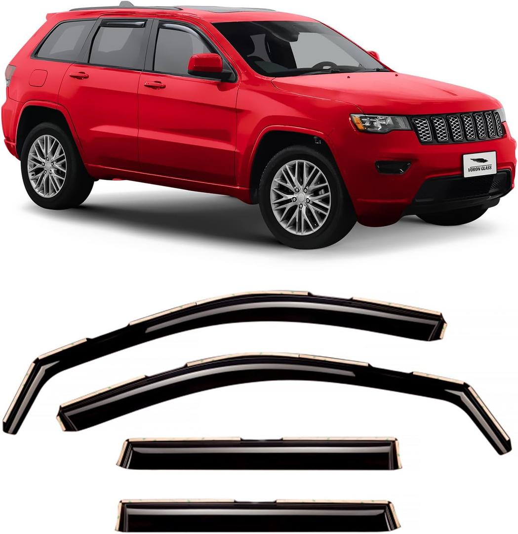 Voron Glass in-Channel Extra Durable Rain Guards for Jeep Grand Cherokee 2011-2020, Window Deflectors, Vent Window Visors, 4 Pieces - 220125, Black