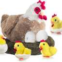 9 in 1 Chicken Stuffed Animal Set, Stuffed Chicken Plush Toy Egg Laying Hen with Zipper and Baby Chicks Plush Chickens, Eggs and Coop Chicken Toys for Kids Girls Boys Birthday Easter Stuffers Gifts