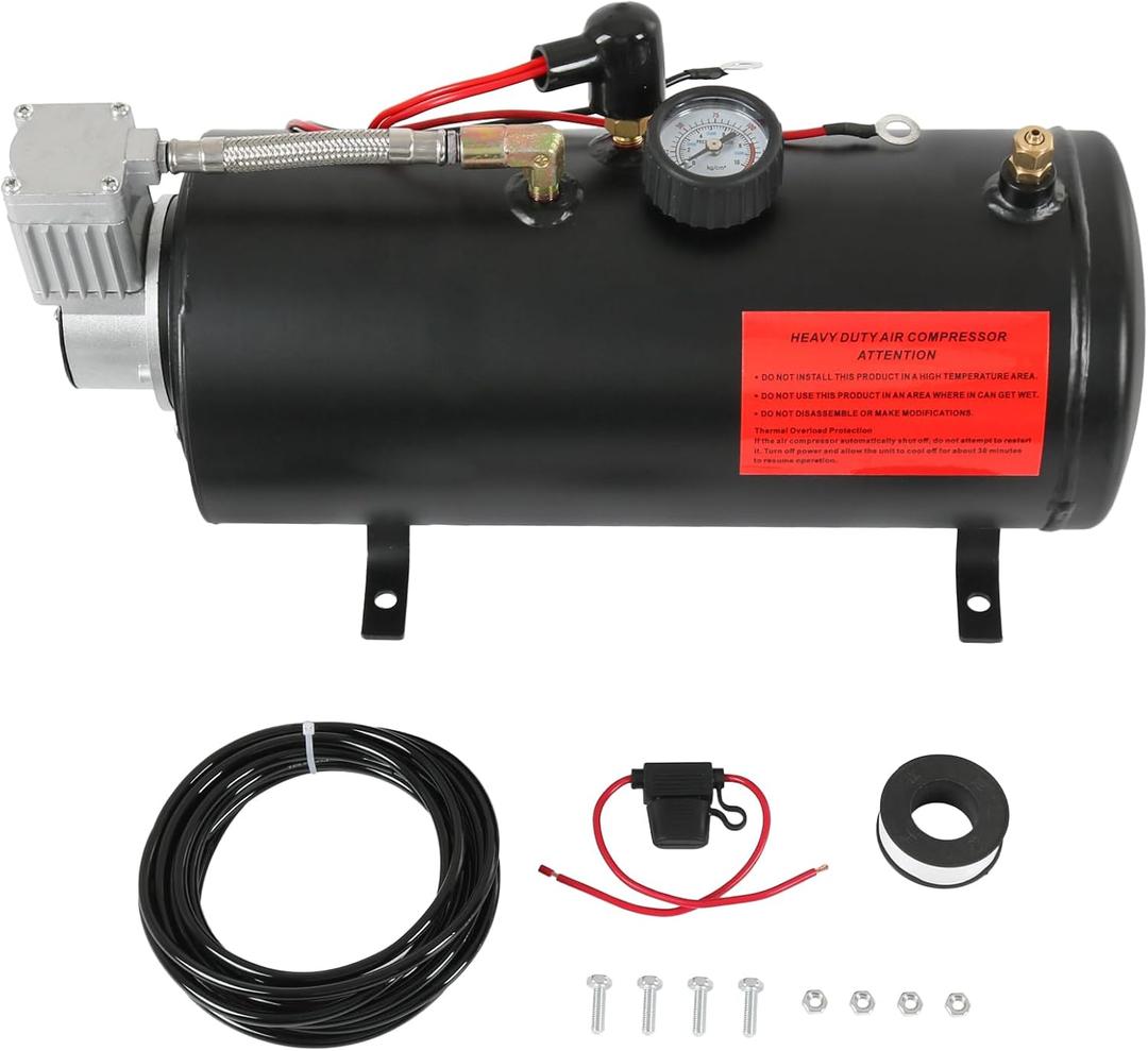 DC 12V MAX 150PSI Air Compressor Tank Pump with 3 Liter Tank 0.8 Gallon Portable Air Compressor Pump for Train Truck Pickup Motorhome Horns On Board 3L Train Inflator (Not Specified)