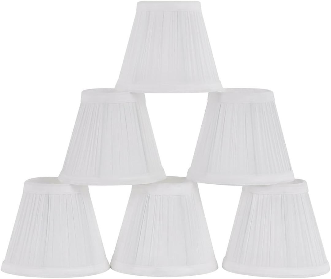 Chandelier Shades Set of 6,Mini Lamp Shade 3" Top x 5.5" Bottom x 4.7" Slant,Small Lamp Shades Clip On Bulb,Pleated Chandelier Lamp Shades,Fabric Lampshades That Attach to The Bulb, 6 Packs(White)