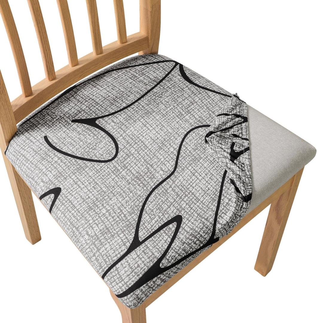 SPRINGRICO Seat Covers for Dining Room Chair Set of 6 Washable Seat Cushion Slipcovers Kitchen Chair Covers (6 Pack, Lotus Gray)