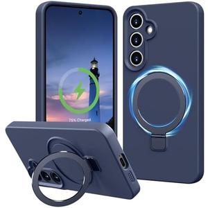 Vanxiliiy Compatible with Samsung Galaxy S24 Case with Stand, Full Camera Protection Liquid Silicone Case, MagSafe Compatible Magnetic Kickstand, Dark Blue