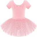 Zaclotre Girls Ballet Leotards Short Sleeve Bow Back Tutu Ballerina Costume Toddler Dance Dress Outfit Combo (6-7 Years)