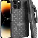 Designed for iPhone 15 Pro Case with Belt Clip Holster - Kickstand Cover Phone Case - Black