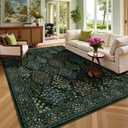 Yarooge 8x10 Area Rugs, Green Washable Low Pile Floral Rugs for Living Room, Bedroom, Large Boho Area Rug with Non-Slip Backing for Dining Room