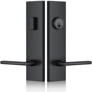 Matte-Black Front Door Handle - Modern Entry Door Lock Set with Deadbolt,Exterior Door Lever 3 Keys for Left & Right Hand Door (Black)