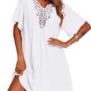 Supnier Women's Bathing Suit Cover Up Dress Lace Crochet V Neck Summer Beach Bikini Swimsuit Coverup White Medium
