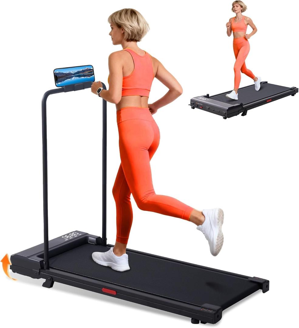 Walking Pad Treadmill with Handle Bar, Portable Small Treadmill for Home, 2026 Upgrade Compact Walking Treadmill with Handles, 3.0HP Under Desk Treadmills for Exercising, 0.6-7.6MPH, 350LBS